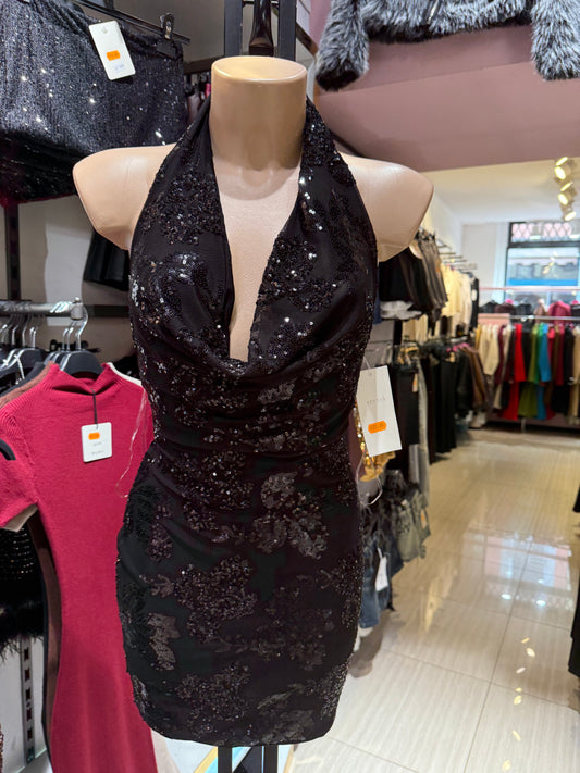 Vestito paillettes corto siero