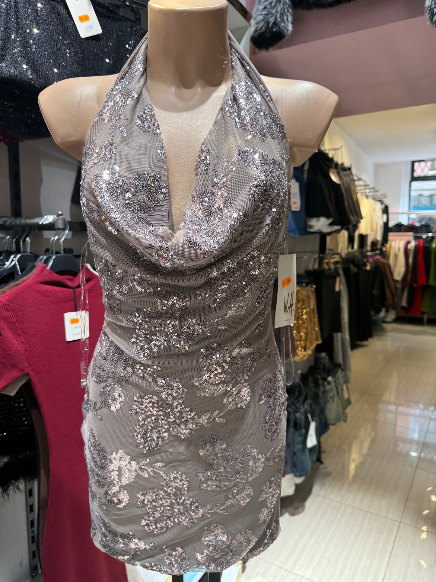 Vestito paillettes corto siero