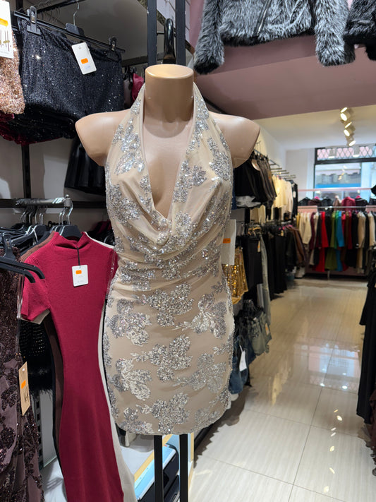 Vestito paillettes corto siero