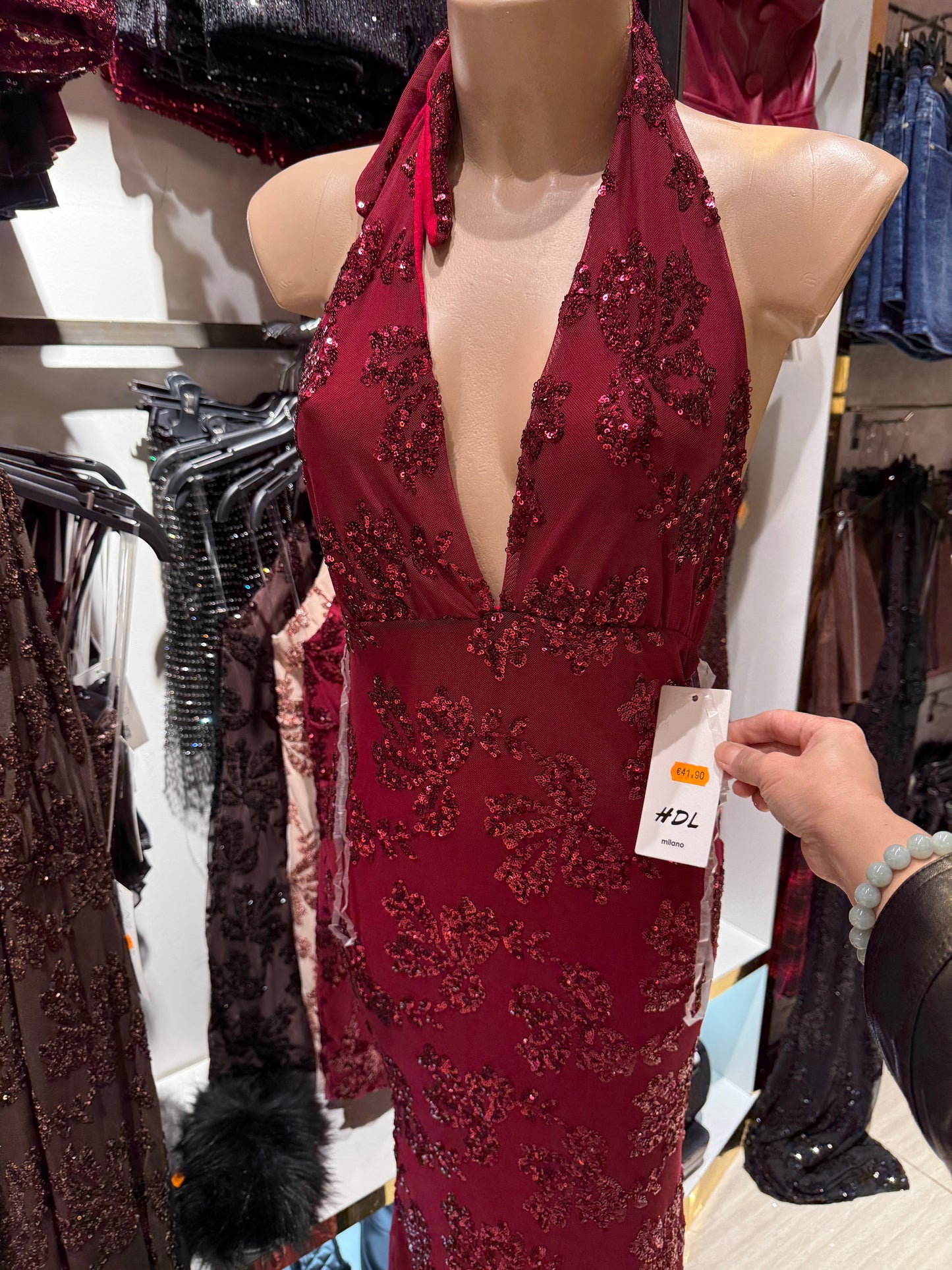 Vestito paillettes lungo curv