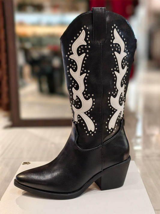 Stivali texani bassi con disegno bianco