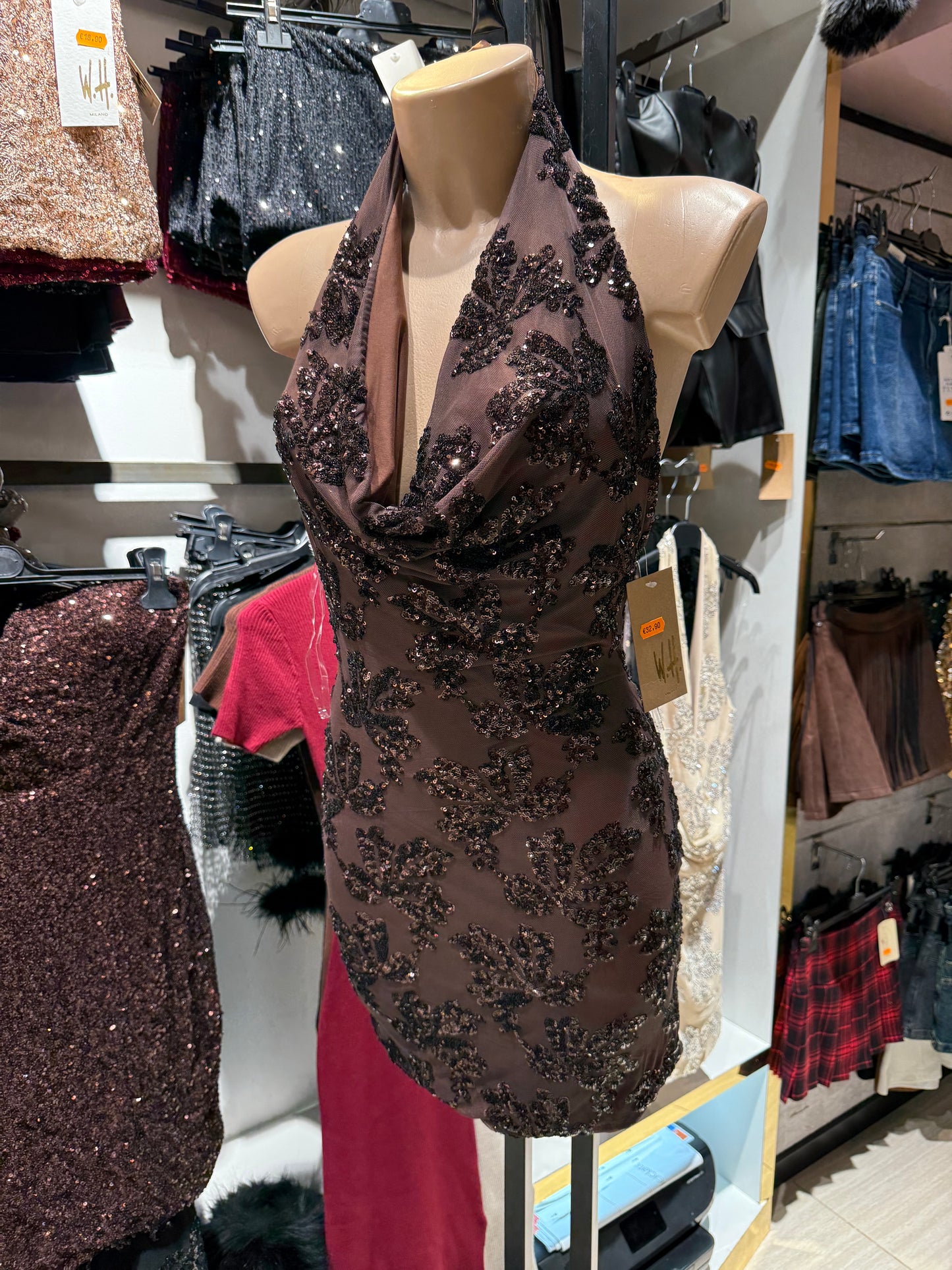 Vestito paillettes corto siero