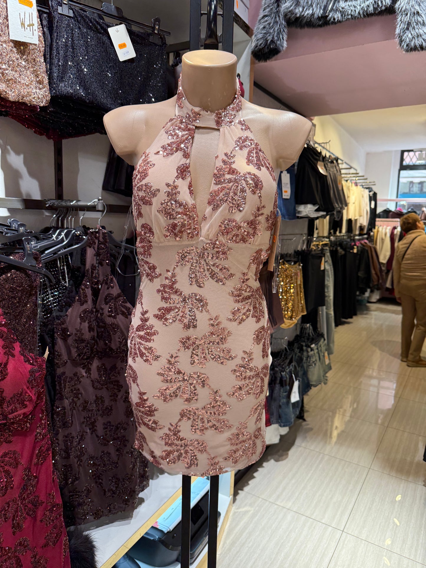 Vestito paillettes corto intrecciato