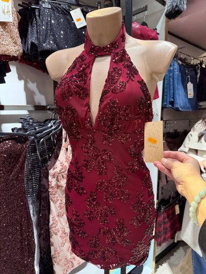 Vestito paillettes corto intrecciato