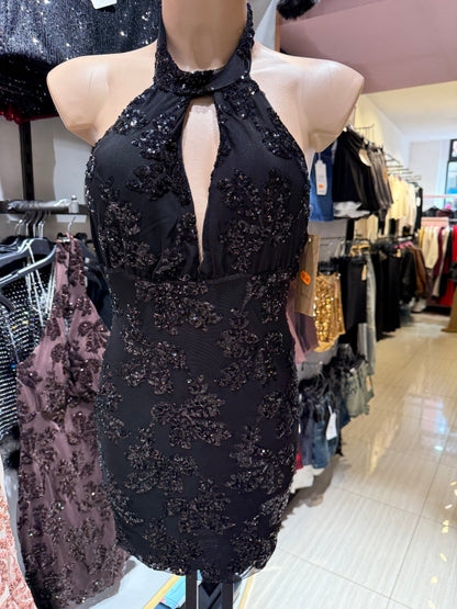 Vestito paillettes corto intrecciato