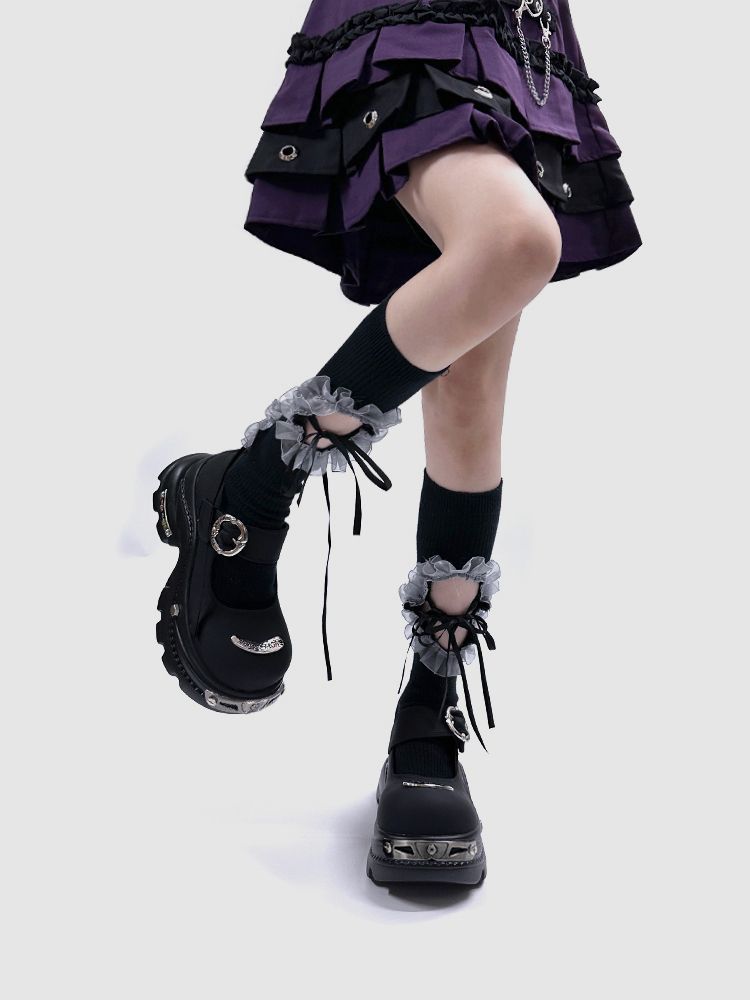 Scarpa pelle con plateau