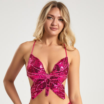 Top Farfalla Paillettes