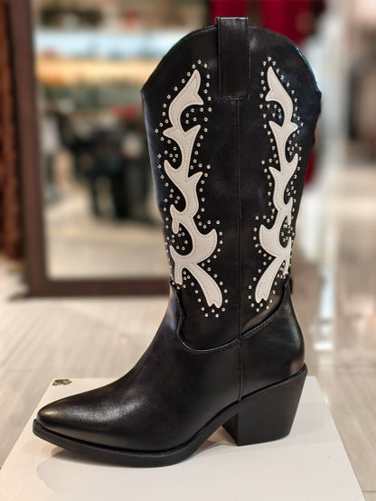 Stivali texani bassi con disegno bianco